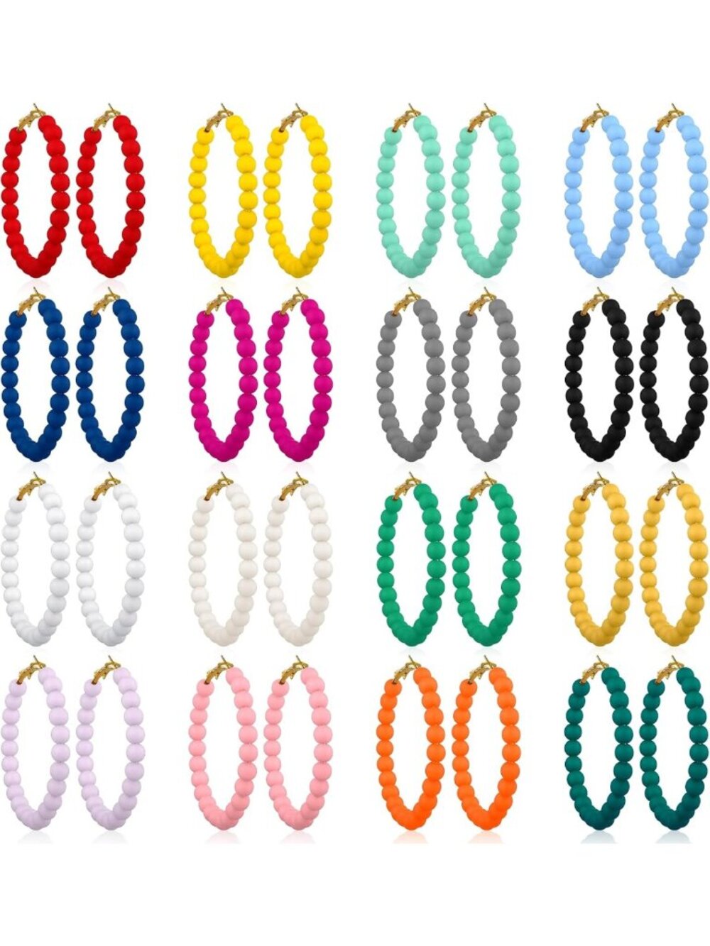 16 Pairs Beaded Hoop Earrings Women Round Bead Earrings, 2 Inch